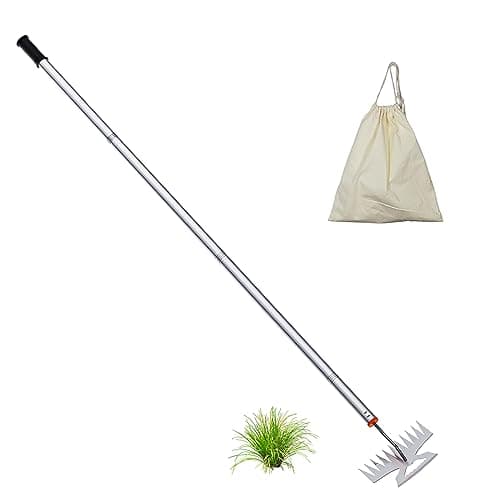 New Adjustable Uprooting Weeding Tool with Long Handle,11-Teeth Weed Puller Rake 2-in-1 Hand Weeder Garden Tools for Garden&Backyard,Manganese Steel Weeder Pulling Tool for Weeding Loosening Planting