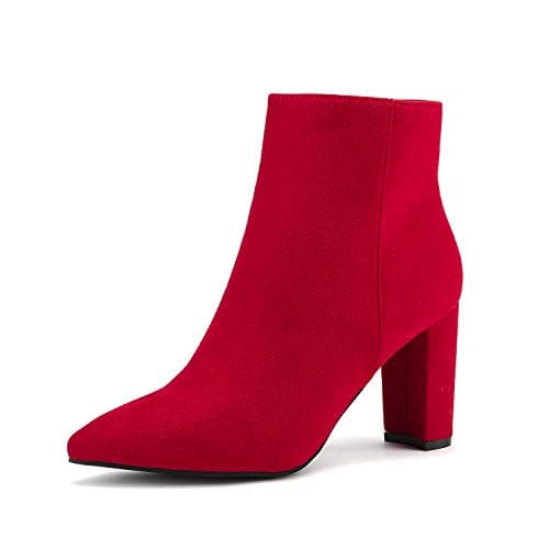 DREAM PAIRS Women's Chunky Heel Ankle Booties Pointed Toe Short Boots,Size 6.5,Red,SIANNA-1