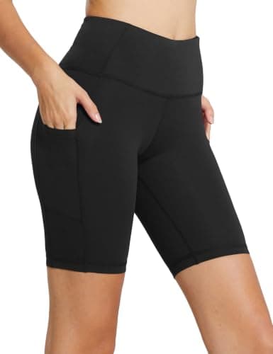 baleaf Women's High Waist Biker Shorts with 3 Pockets Black L