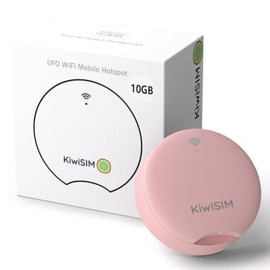 KiwiSIM 4G LTE Mobile Hotspot, Portable WiFi 6 Device with 10GB Data for 30 Days, Compatible with AT&T, T-Mobile, Verizon, No Contract, Pay as You Go, UFO Shape Design, Pink
