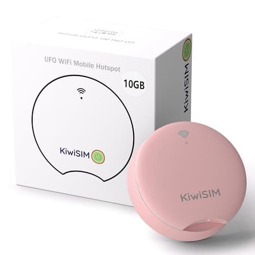 KiwiSIM 4G LTE Mobile Hotspot, Portable WiFi 6 Device with 10GB Data for 30 Days, Compatible with AT&T, T-Mobile, Verizon, No Contract, Pay as You Go, UFO Shape Design, Pink