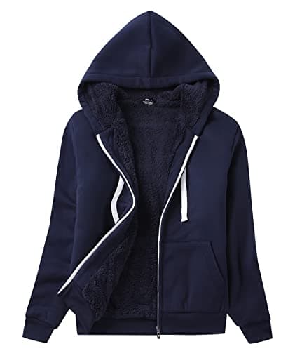 SWISSWELL Hoodies for Women Winter Fleece Sweatshirt - Full Zip Up Thick Sherpa Lined Hooded Jacket Dark Blue Medium