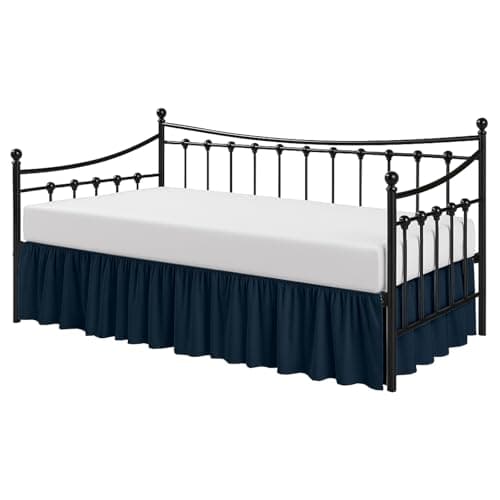 Cottington Lane Ruffled Daybed Skirt with Split Corner, Premium Hotel Quality Brushed Microfiber Twin Size Gather Dust Ruffle 12 Inch Drop Sofa Bedskirt, Easy Fit, Stay in Place, Navy Blue
