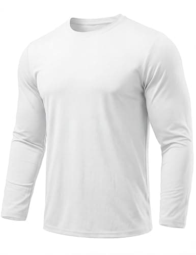 KEFITEVD Men's Sun Protection Shirts UV UPF 80+ Long Sleeve Rash Guard Fishing Hiking Running Quick Dry White M