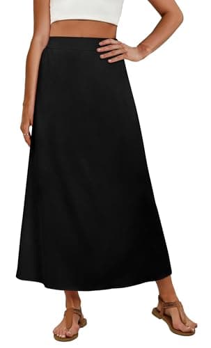 OFEEFAN Black Long Maxi Skirts for Women Flowy Skirt Spring Summer Dresses Casual Loose Clothes Beach Vacation Outfits M
