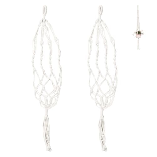 PINE & LINEN 2pcs Macrame Plant Hanger,Boho Hanging Planters Baskets Decorative Hand-Woven Braided Cotton Rope Flower Pot Holder for Indoor Outdoor Home Decor/Garden(45inch)