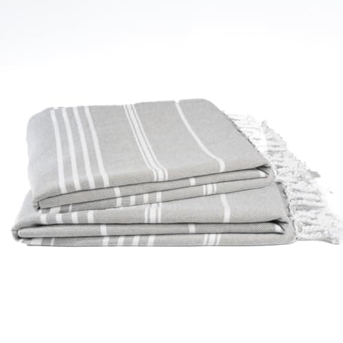 9Threads 100% Cotton Turkish Beach Towel with Bag Towels Oversized 36"x72" Pool Absorbent Extra Large Quick Dry Sand Travel Towel (Silver Mist, 2 Pack)