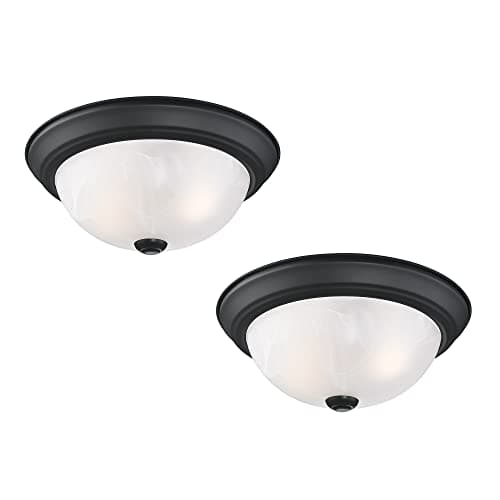 Design House, 2 Pack, 2-Light Indoor Dimmable Ceiling Light, Alabaster Glass Shade, Matte Black, 11.25 in W x 4.75 in H, Interior Lighting, Item 588251