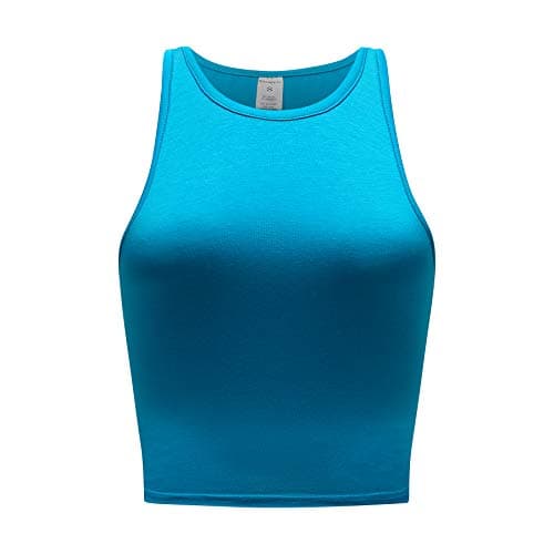 OThread & Co. Women's Basic Crop Tops Stretchy Casual Crew Neck Sleeveless Crop Tank Top (Large, Sky Blue)