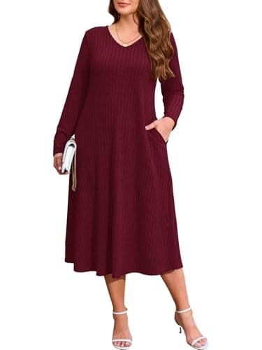 BELAROI Womens Plus Size Sweater Dress A Line Fall Midi Long Sleeve Dress