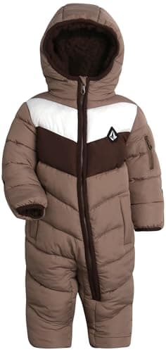 Volcom Boy Baby Snowsuit - Soft Fleece Lined Insulated Pram Infant Snowsuit with Sherpa Lined Hood - Baby Winter Clothes, Size 12M, Chestnut Colorblock
