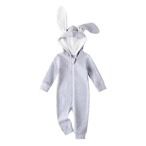 Owlivia Organic Cotton Baby Boy Girl Zip up Sleep N Play, Footless, Long Sleeve(3-6 Months, Grey Bunny)