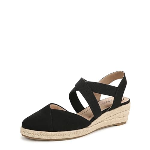 LifeStride Womens Kimball Espadrille Wedge Sandal Black Canvas 9.5 W