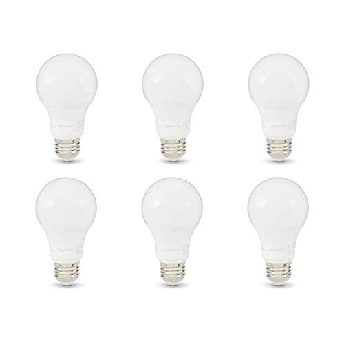 Amazon Basics A19 LED Light Bulbs, 75 Watt Equivalent, Energy Efficient 12W, E26 Standard Base, Soft White 2700K, Dimmable, 10,000 Hour Lifetime , 6-Pack
