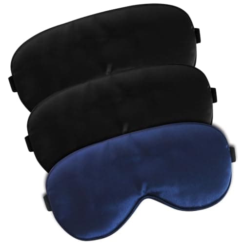 Mulberry Silk Sleep Mask for Women Men, 3‑Pack Eye Mask for Sleeping, Soft Natural Silk Blindfold with Adjustable Strap, Light Blocking Sleep Eye Cover for Travel Nap Night Shift