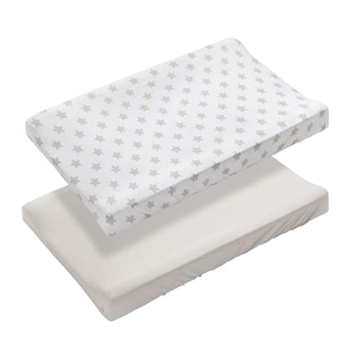 LITTLE TOTS BABY Pack of 2 Changing Pad Cover, Breathable Changing Table Cover, Ultra Soft Diaper Changing Pad Covers Sheets for Newborns Infant Babies Girls Boys (Grey and Stars)