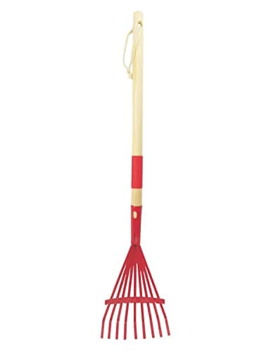 Xifando Small Leaf Rake-Wooden Handle Leaf Rake for Little Helper Courtyard/Garden Leaves Cleaning for Kids (Red)