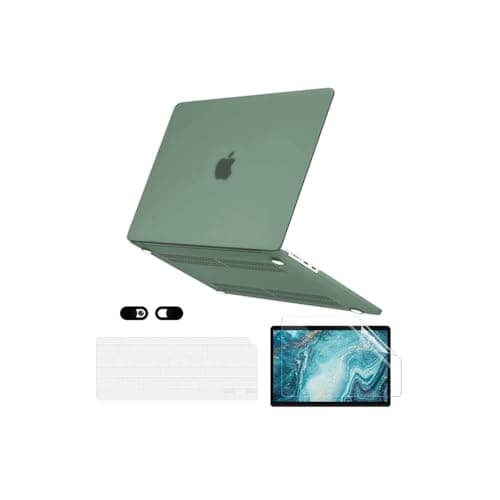 Case for MacBook Air 13-inch Laptop M5 M4 M3 M2 A3449 A3240 A3113 A2681 2026-2022 Release with Touch ID, 5 in 1 Plastic Hard Shell&Keyboard Cover&Screen Protector&Webcam Cover, Midnight Green