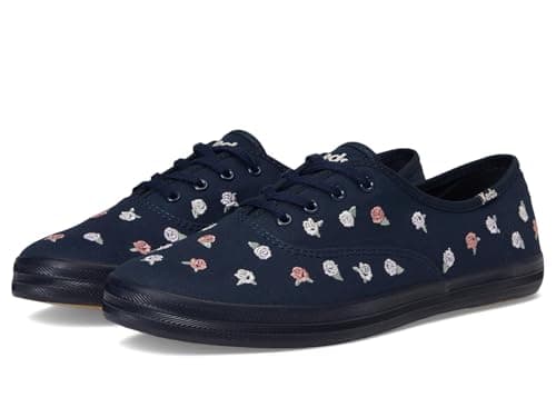 Keds Womens Champion Canvas Lace Up Navy/Pink Rose Embroidery 8 Medium
