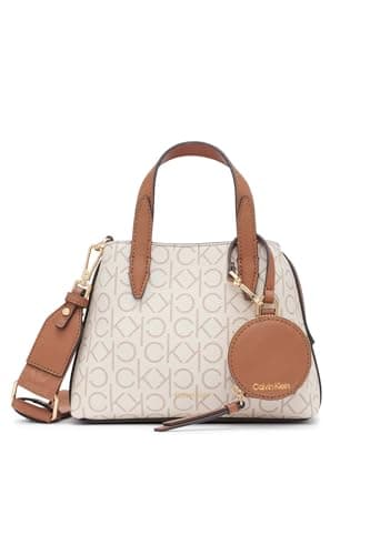 Calvin Klein Millie 2 in 1 Triple Compartment Mini Satchel Crossbody, Vanilla/Khaki/Caramel, One Size