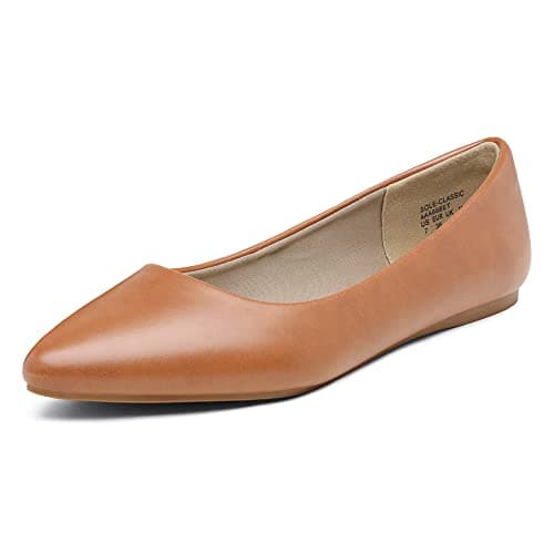 DREAM PAIRS Women's Dress Pointed Toe Flats Ballet Comfort Soft Slip On Casual Flat Shoes for Work Office Business,Size 5.5,Tan/Pu