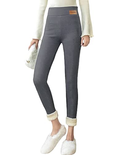 Yeokou Womens Warm Sherpa Fleece Lined Leggings High Waisted Stretchy Thick Skinny Pants(Grey(Skinny)-L)