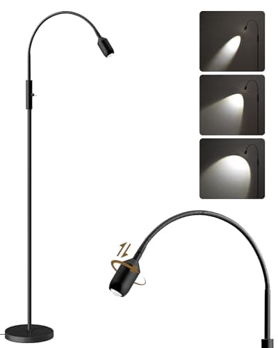 GOEBLESON Reading Floor Lamp, 74.2" Tall LED Lamp with, 360° Flexible Gooseneck & Touch Control, 5000K 6W LED, Sturdy Base, Crafts Standing Lamp, for Reading, Living Room, Matte Black B16LD05