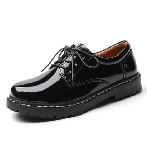 Women Oxford Shoes Lace Up Non-Slip Platform Dress Shoes Patent Black 8.5