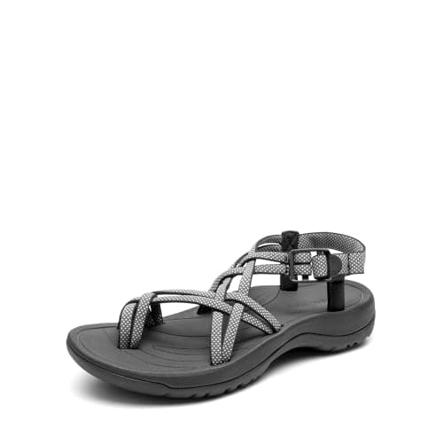 DREAM PAIRS Women's Walking Sandals With Arch Support Elastic Strap Summer Sport Athletic Casual Hiking Outdoor Sandal,Size 9,Black/White,DWUMST2510