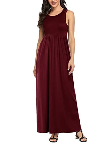 Lacavocor Womens Summer Maxi Dress Tank Top Sleeveless Long Dresses,Small,P5-Solid Color Wine Red