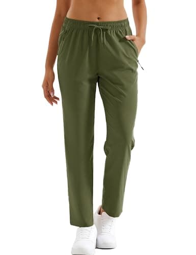 MAGCOMSEN Womens Golf Pants Lightweight Waterproof Quick Drying Elastic Waist Hiking Pants Summer Outdoor Army Green, S