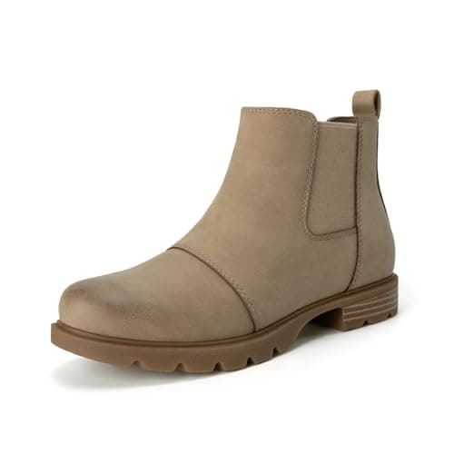 Athlefit Chelsea Ankle Boots for Women Low Heel Short Boots Slip On Comfortable Elastic Lug Sole Booties Khaki Size 6.5