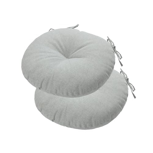 Bistro Chair Cushions 15 inch,Set of 2,Tufted Round Chair Cushions with Ties,15"x15"x4",Water Resistant Round Seat Cushion for Barstool Chairs,Patio Garden Kitchen Outdoor Furniture(Light Gray)