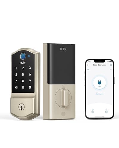eufy Security Smart Lock C220, Fingerprint Keyless Entry Door Lock, Built-in Wi-Fi, App Remote Control, Front Door Smart Lock Deadbolt, 8Months Battery, Reliable Power, IP53, Black, Traditional