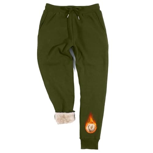 Inno Men's Warm Sherpa Fleece Lined Joggers Thermal Sweatpants Dark Green