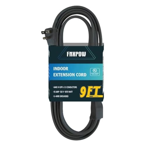 FNXPOW 9 Ft Heavy Duty Appliance Extension Cord - 14 Gauge 3 Prong SPT-3 Cable Wire, Ideal for Air Conditioners, Refrigerators, and Major Appliances - Indoor Use, Grey