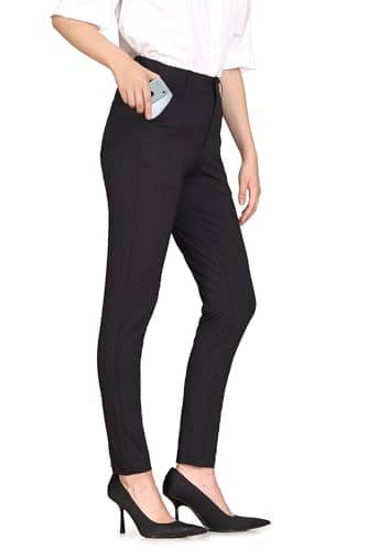 Bamans Womens Skinny Dress Pants Work Office Casual Slacks 29" Black XL