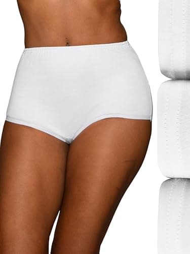 Vanity Fair Women's High Waisted Underwear, Full Coverage Ladies Panties, Perfectly Yours Briefs, Cotton - Star White/Star White/Star White, 7