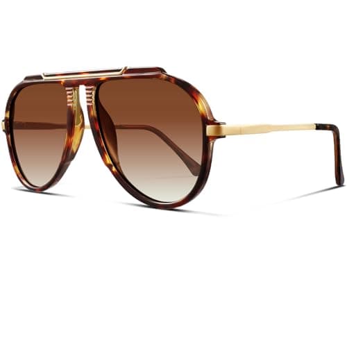 FURISHQI Oversized Aviator Sunglasses for Women Men Gold Metal Sun Glasses 70s Retro Shield Shades