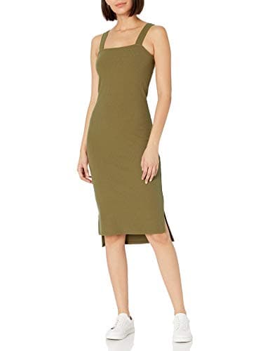 The Drop Women's Amelia Square Neck Strappy Bodycon Midi Tank Dress, Military Olive, M
