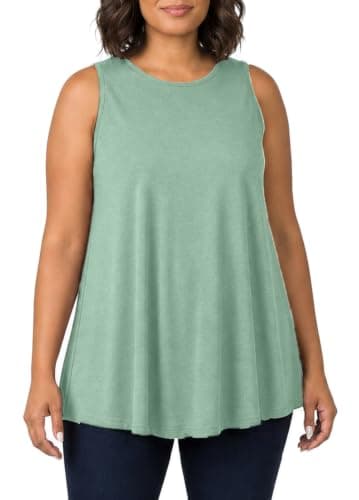 Plus Size Tank Tops for Women, Sleeveless Swing Tunic (M, Basil)