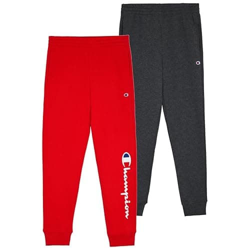 Champion Boys Sweatpant Heritage Collection Slim Fit Brushed Fleece Boys Joggers for Kids (US, Alpha, Large, Regular, Red-Charcoal Heather)