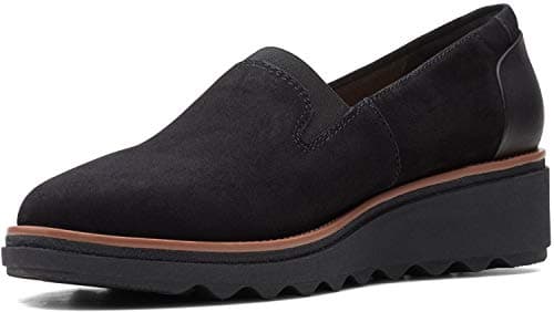 Clarks Women's Sharon Dolly - Black Suede w/Dark Tan Welt - 6M