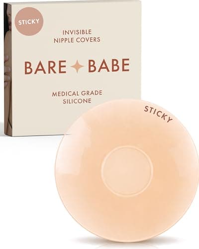 Bare Babe Sensitive No Nipple Reusable Silicone Nipple Covers - Waterproof, Nude, 4 Shades - Sticky Breast Stickers (Creme, Large)