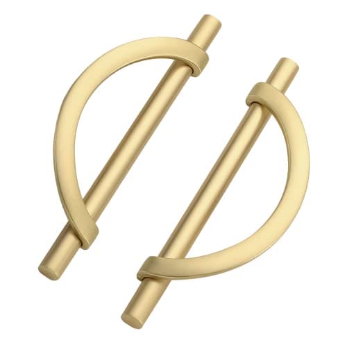 9BUILD 10 Pack 5 Inch Brushed Gold Kitchen Cabinet Handles Half Moon Cabinet Pulls Gold Handles for Cabinets Kitchen Cabinet Hardware Gold Drawer Pulls Dresser Pulls Drawer Handle