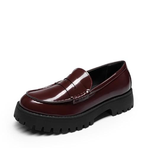 DREAM PAIRS Loafers for Women Platform Chunky Penny Loafer Lug Sole Comfortable Slip On Dressy Casual Work Business Office Shoes,Size 7,Burgundy,SDLS26006W