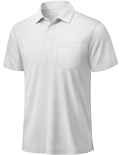 TACVASEN Mens Polo Shirts with Pocket Golf Polos Dry Fit Performance Short Sleeve Collared Shirt Casual Athletic Work White XL