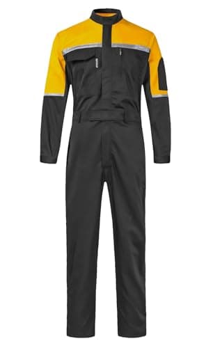KTWOLEN Mens Reflective Coverall Work Mechanics Coverall Work Suit Hi Vis Jumpsuit Bicolor Overalls, Black+Yellow, S