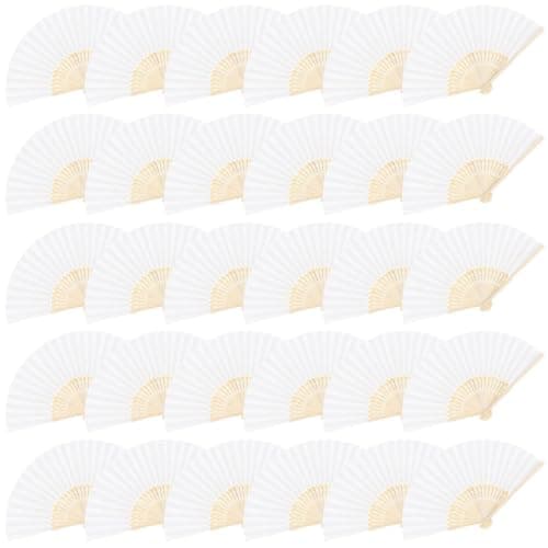 MCEAST 30 Pieces Silk Folding Fans with Bamboo Frames, Handheld Fan Foldable Fan for Wedding Gifts, Party Favors, Home Decoration, White