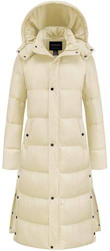 Chrisuno Women's Coats For Winter Cute Coat Ladies Women Snow Puffy Jackets Attractive Long Maxi Puffer Jacket With Hood Beige S